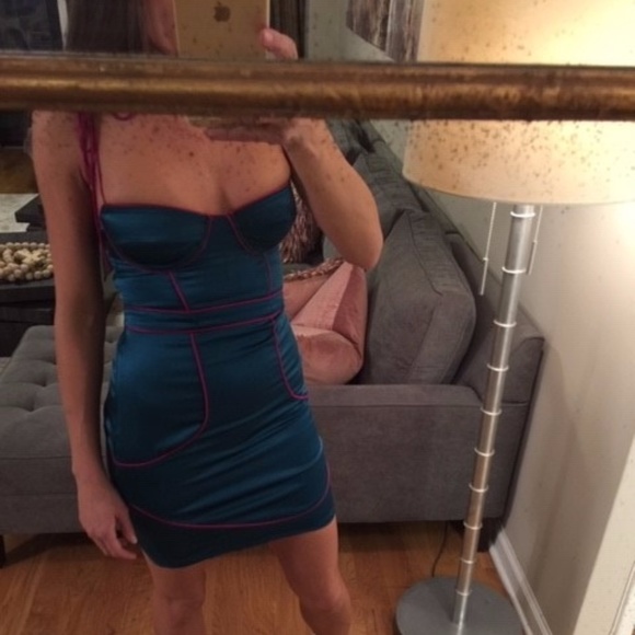 INGWA MELERO Sofia Contrast Dress Emerald/Magenta - Picture 5 of 5